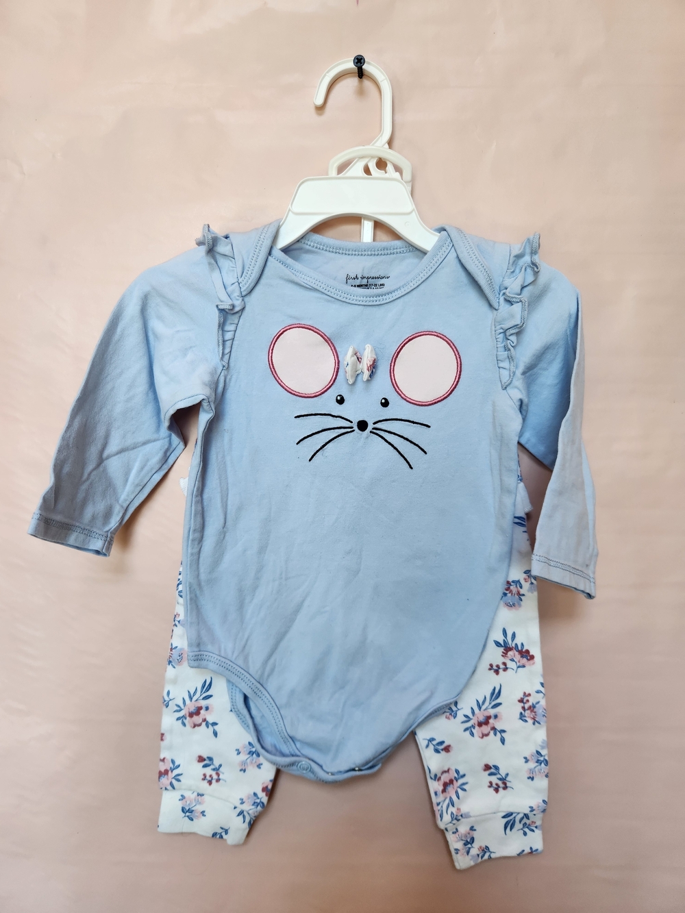 First Impressions Light Blue Mouse Face Baby Matching Set